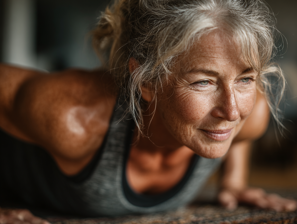Професійний тренер демонструє правильну техніку виконання вправ для людей зрілого віку